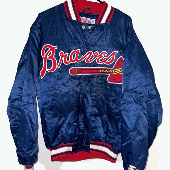 Vintage 90s Atlanta Braves Starter Diamond Collection Satin Bomber Jacket - Picture 1 of 3